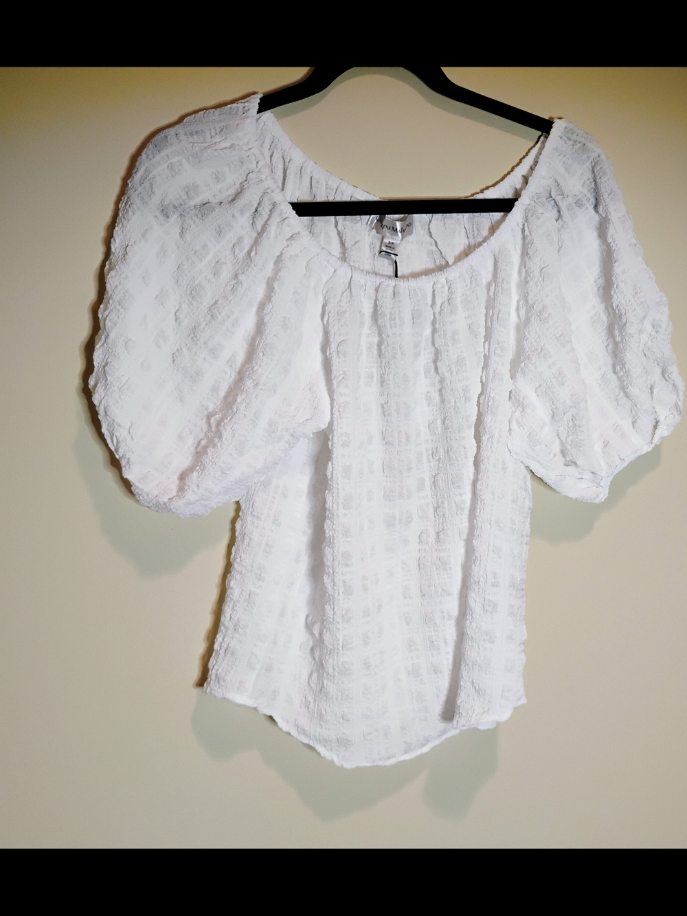 Catherine Malandrino Women's White Puff Sleeve Women's Textured Blouse S